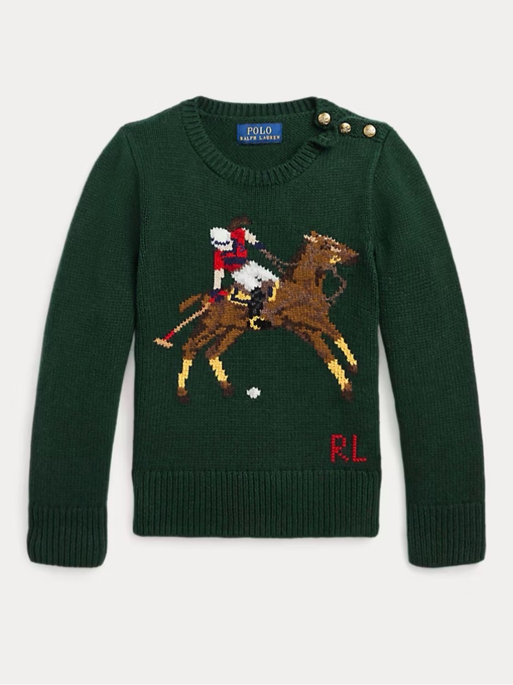 Polo Ralph Lauren Green Intarsia-Knit Polo Wool-Blend Sweater 2T